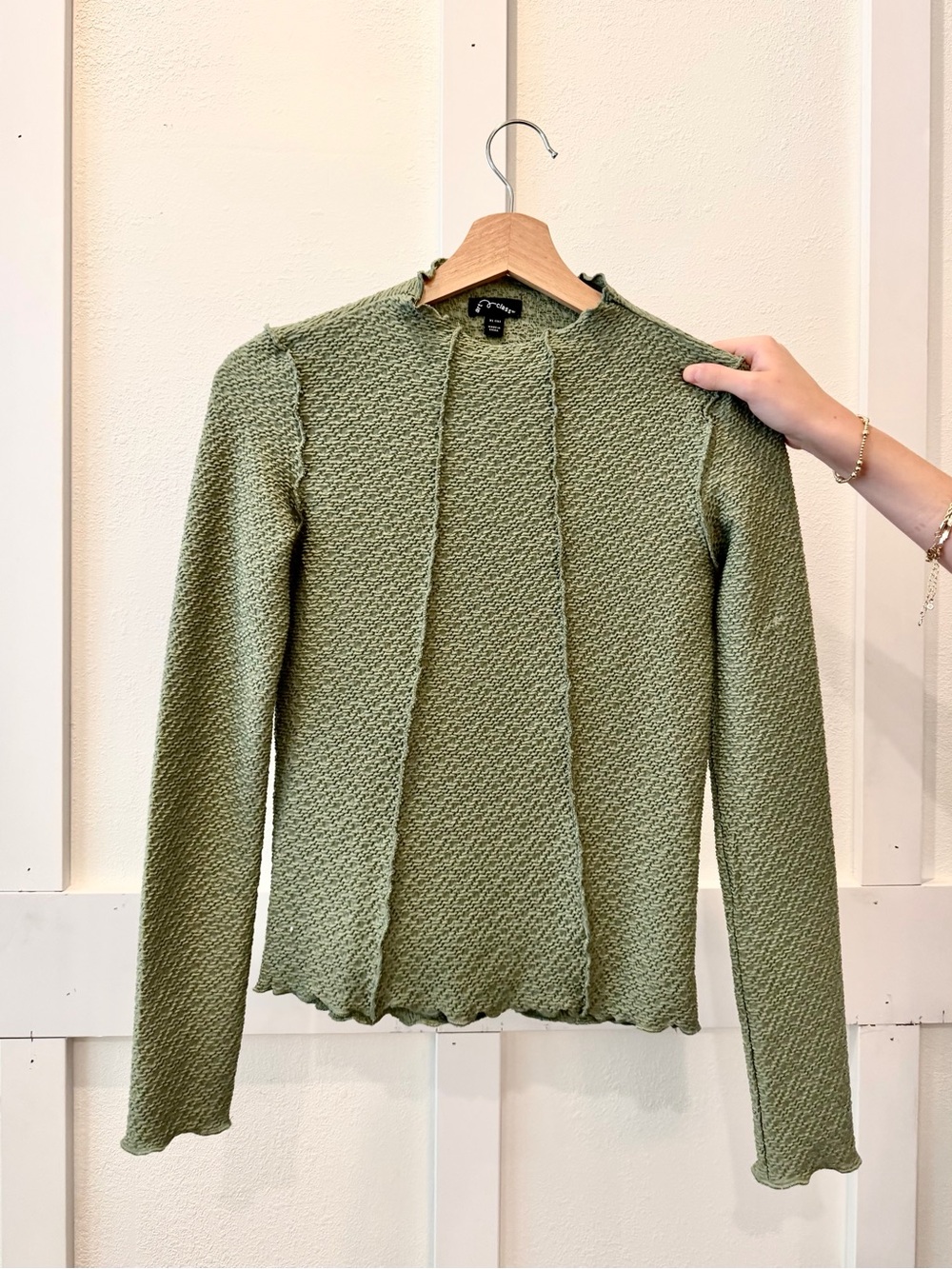 Olive Green Textured Long Sleeve Top